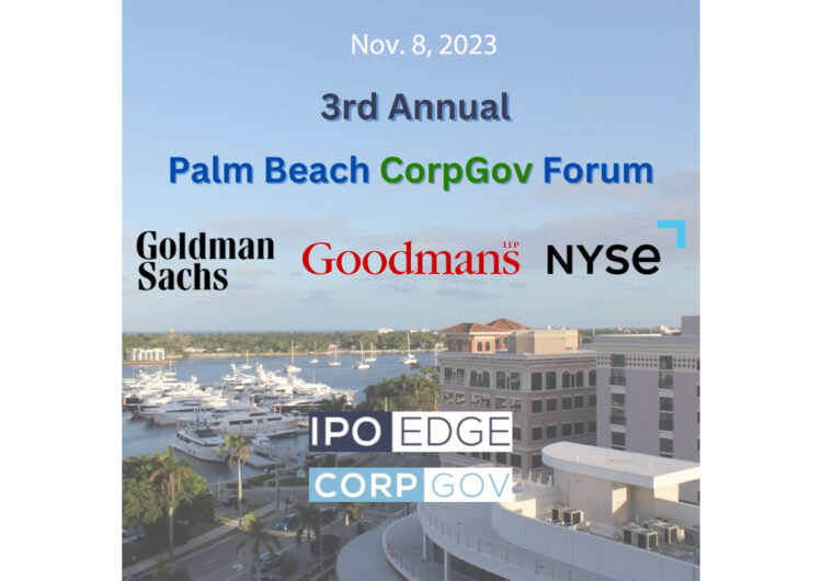 3rd Palm Beach CorpGov Forum with NYSE, Goodmans, Goldman Sachs Nov. 8