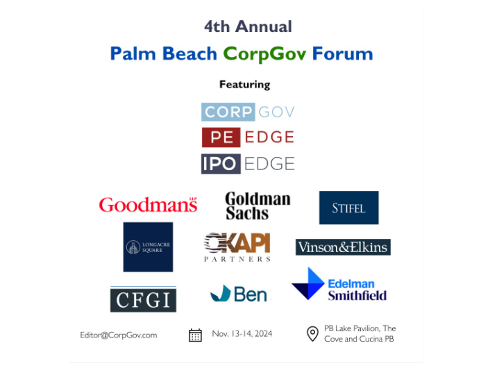 Preliminary Agenda: 4th Annual Palm Beach CorpGov Forum with Goldman Sachs Nov 13-14